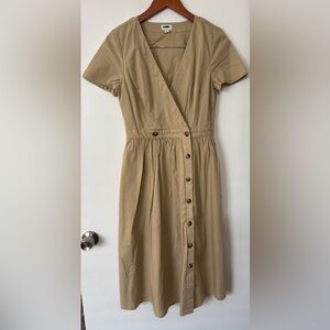 J Crew factory Women Tan Wrap Cotton Button Down Short Sleeve Midi Dress Size 2
